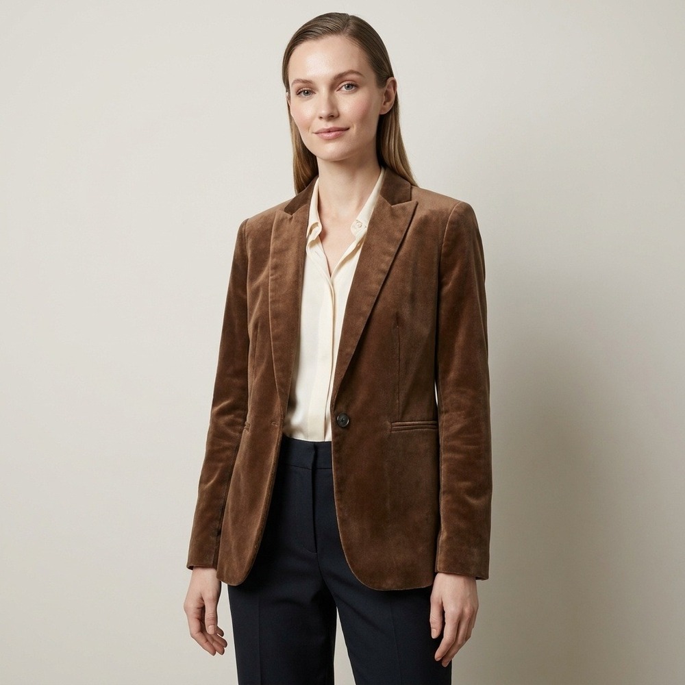J.Crew Womens Brown Cotton Velvet Blazer Jacket G9102 DCH Petite 0P NEW